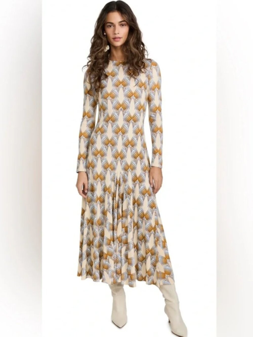 Tory Burch Sand Deco Crane Geo Pattern Sheath Dress